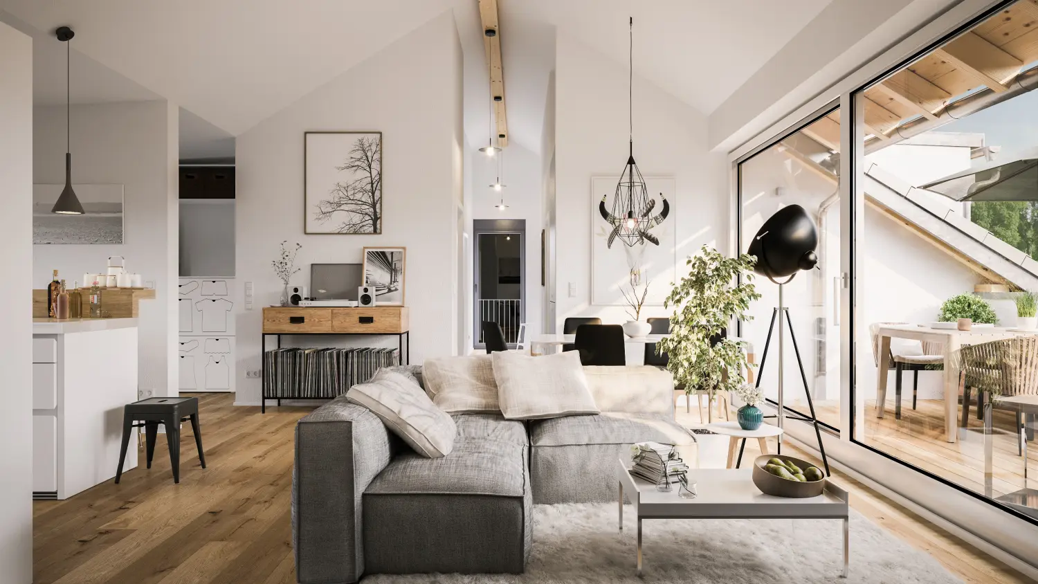 Blick in die moderne Luxus-Dachgeschosswohnung 